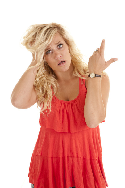 Woman frustrated red top - Photo, image