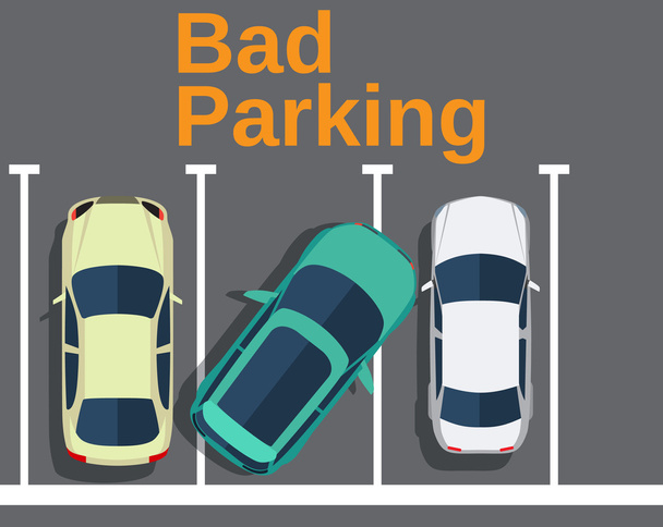 Bad parking. Cars top view. - Vector, Image