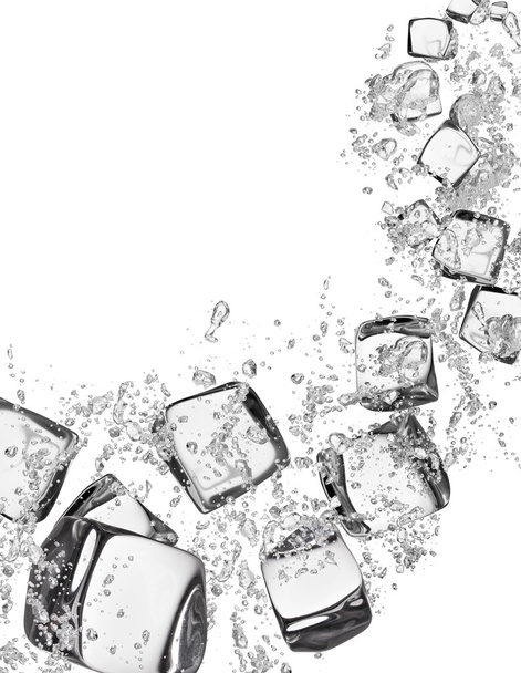 ice cubes with water splashes on white background - Foto, afbeelding