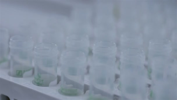 Test tube in modern bright lab. Close-up. - Felvétel, videó