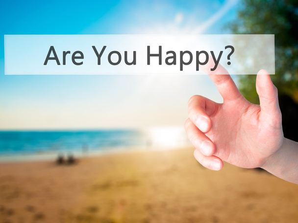 Are You Happy ? - Hand pressing a button on blurred background c - Фото, зображення