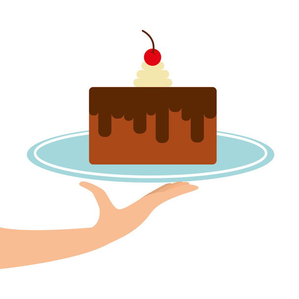 ケーキのトレイを持っている手 - ベクター画像