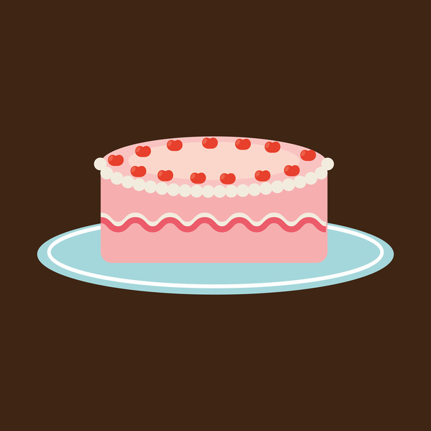 イチゴケーキのトレイを持っている手 - ベクター画像
