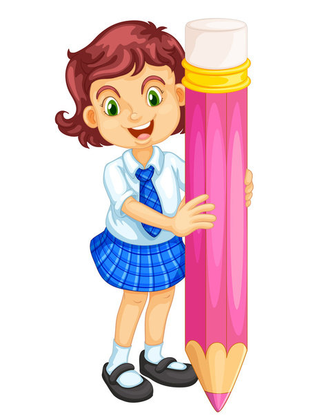 a girl holding pencil - Vector, Image