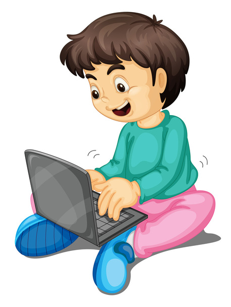 a boy and laptop - Vector, Imagen