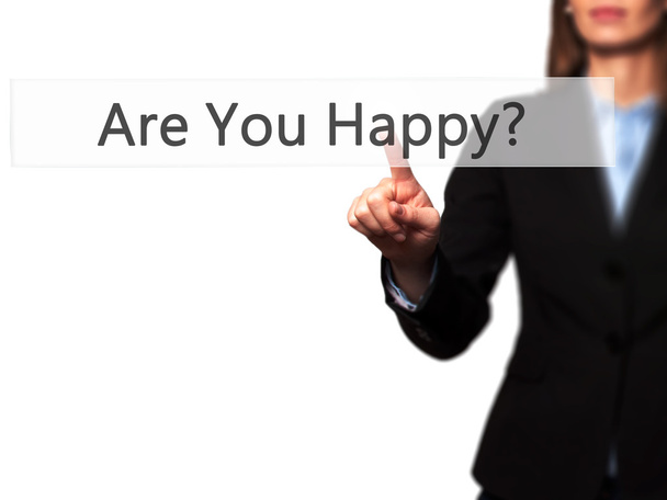 Sind Sie glücklich? - isolierte weibliche Hand, die b berührt oder auf b zeigt - Foto, Bild
