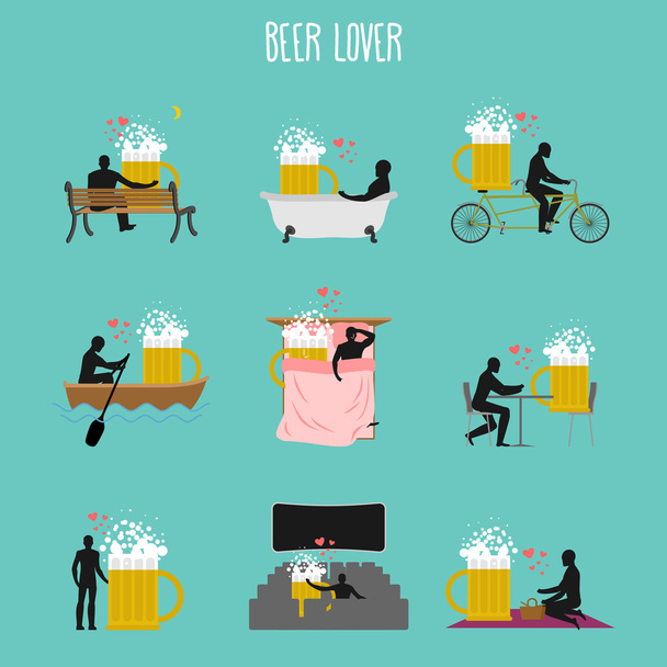  Σετ εραστή της μπύρας. Αγάπη συλλογή κούπα μπύρα. Ο άνθρωπος και το αλκοόλ σε - Διάνυσμα, εικόνα
