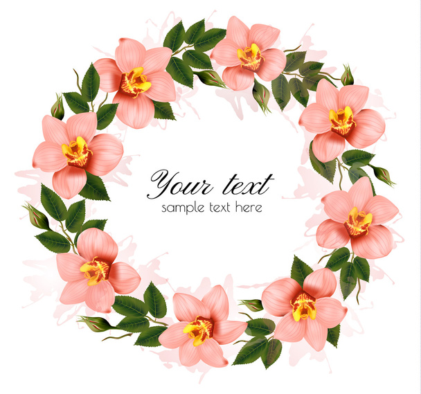 Wreath of beautiful pink orchids. Vector. - Vector, Image