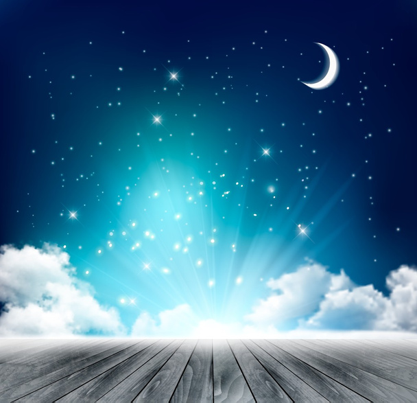 Beautiful magical night background with moon and stars. Vector. - Vektori, kuva