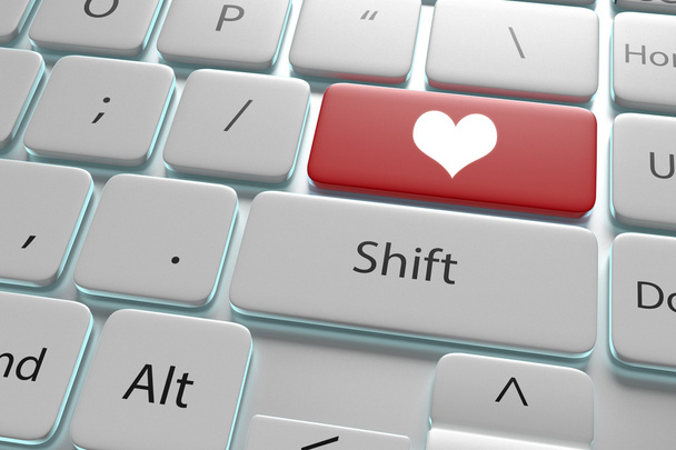 3D απεικόνιση ενός κουμπιού» βρείτε αγάπη» στο πληκτρολόγιό σας - Φωτογραφία, εικόνα