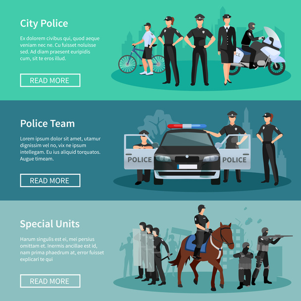 Police People Flat Banners - Vector, Image