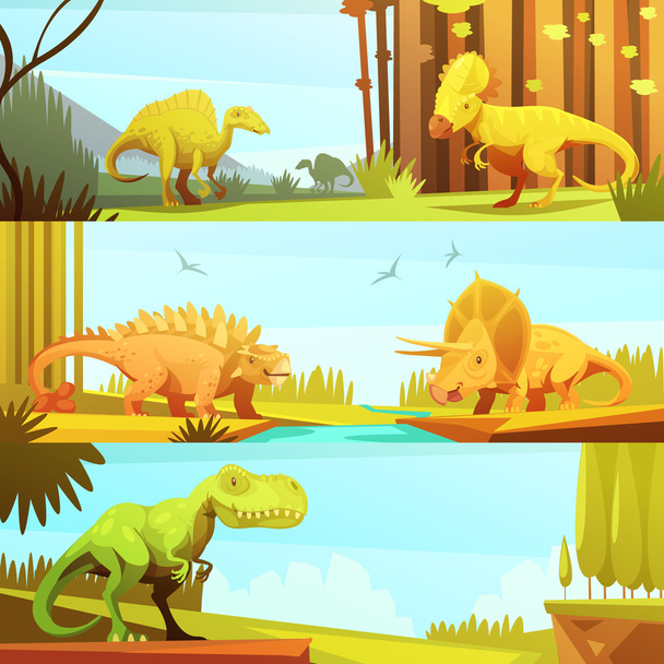 Dinosaurus 3 Horizontal Retro Banners Collection - Vector, Image