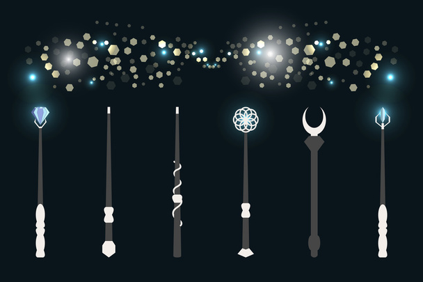 Magic wands. The magical glow of light flashes. Wizard tool. Vector illustration. - Vector, Image