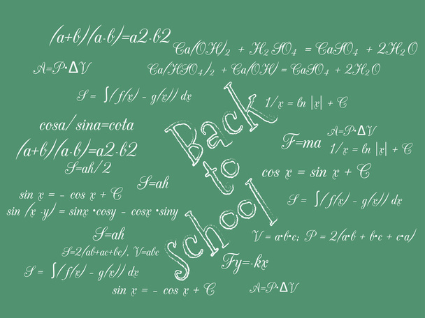 Back to school. Formulas on school blackboard on background. Vector illustration. - Vector, Image