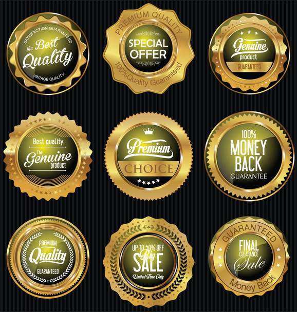 Golden badges and labels retro premium collection - Vector, Image