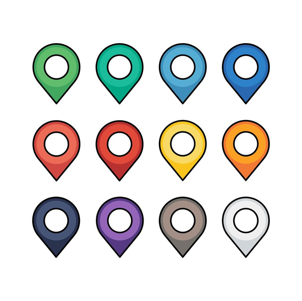Conjunto de vectores iconos. Pin colorido. Diseño plano
 - Vector, Imagen