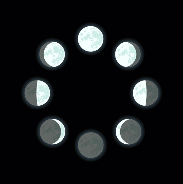 Εικονίδιο του φορέα. Η σεληνιακή φάση. Πανσέληνο, Νέα Σελήνη, έκλειψη, Αυξάνουσα Σελήνη, αποτρίχωση φεγγάρι - Διάνυσμα, εικόνα