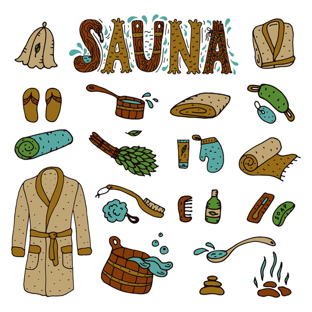  hand drawn sauna objects  - Vector, Image
