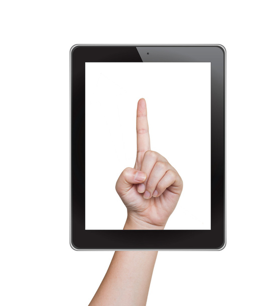 Tablet bir dokunmatik ekran boş arayüzü iterek el - Fotoğraf, Görsel