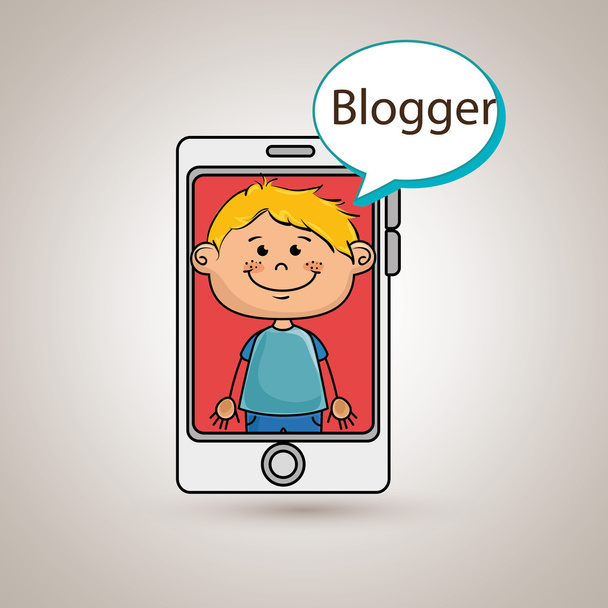 fiú mobil blogger web - Vektor, kép