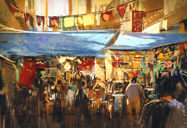 colorido mercado callejero, pintura de ilustración
 - Foto, imagen