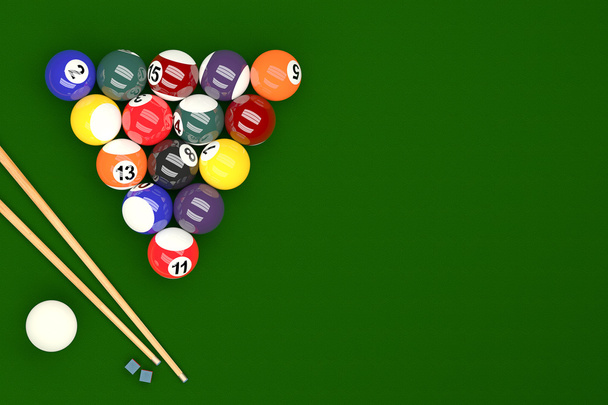 Pool Balls on Pool Table Background, 3D Rendering - Foto, Imagem