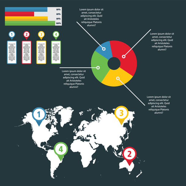ビジネス、プレゼンテーションの世界地図インフォ グラフィック - ベクター画像