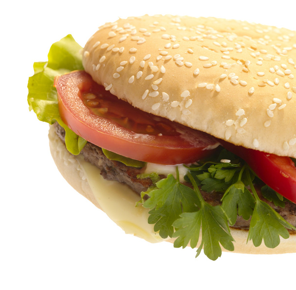Hamburger with vegetables. isolated with - Photo, Image