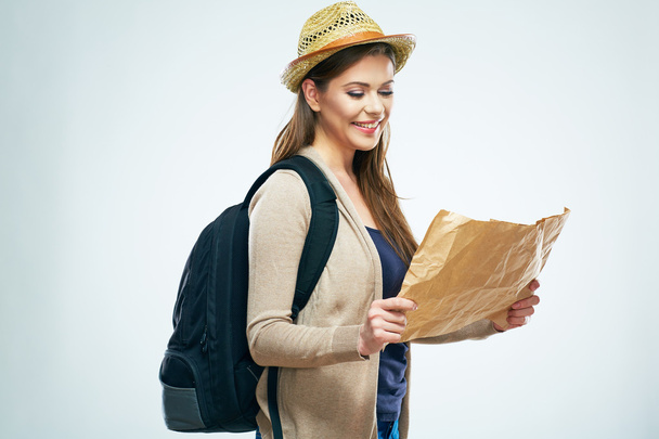 traveller woman with backpack - Фото, зображення