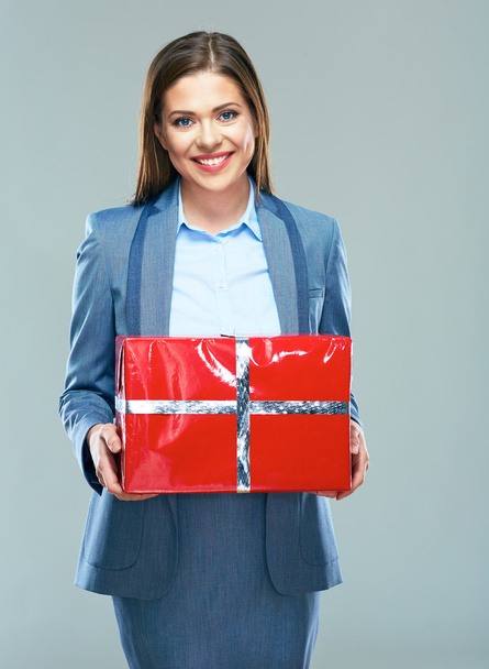businesswoman with gift box - 写真・画像