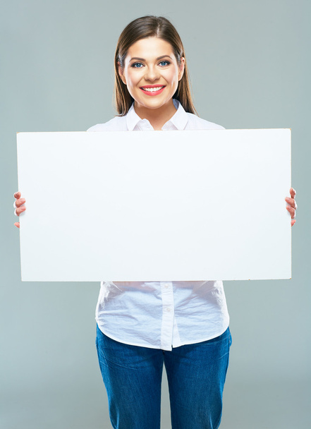 businesswoman with blank signboard - Фото, изображение