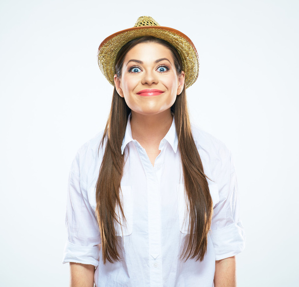 funny woman in straw hat - Fotografie, Obrázek