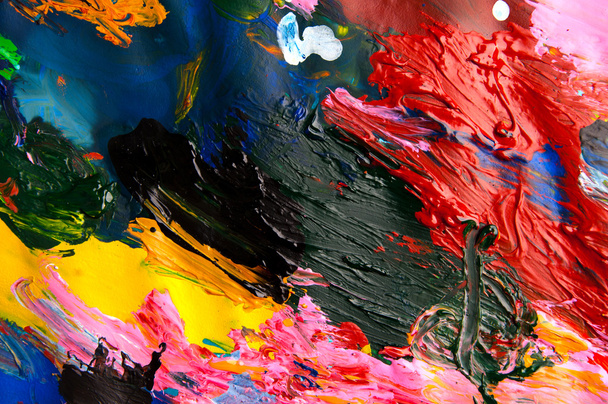 Olie schildert veelkleurige close-up abstracte achtergrond van bovenaf - Foto, afbeelding