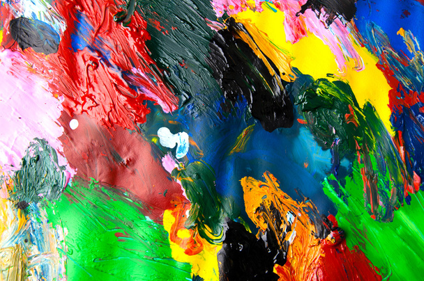 Oil paints multicolored closeup abstract background from above - Photo, Image