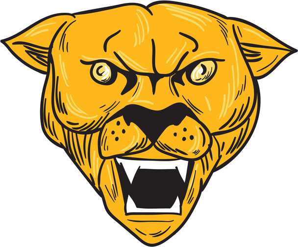 Kirándulás a Cougar Mountain dühös oroszlán fej rajz - Vektor, kép