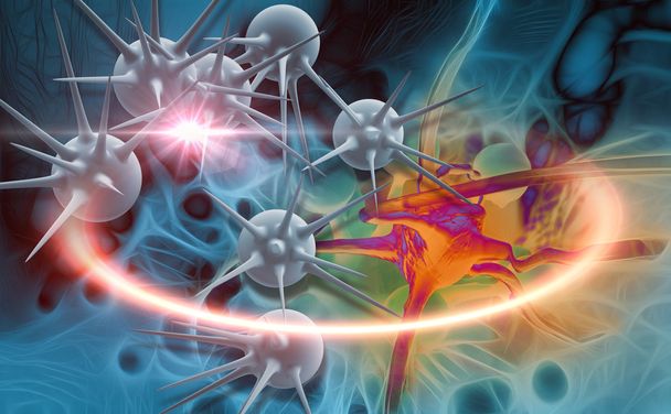 人体におけるがん細胞のデジタル3Dイラスト - 写真・画像