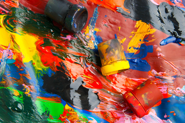 Vakken en olieverf veelkleurige close-up abstracte achtergrond fr - Foto, afbeelding