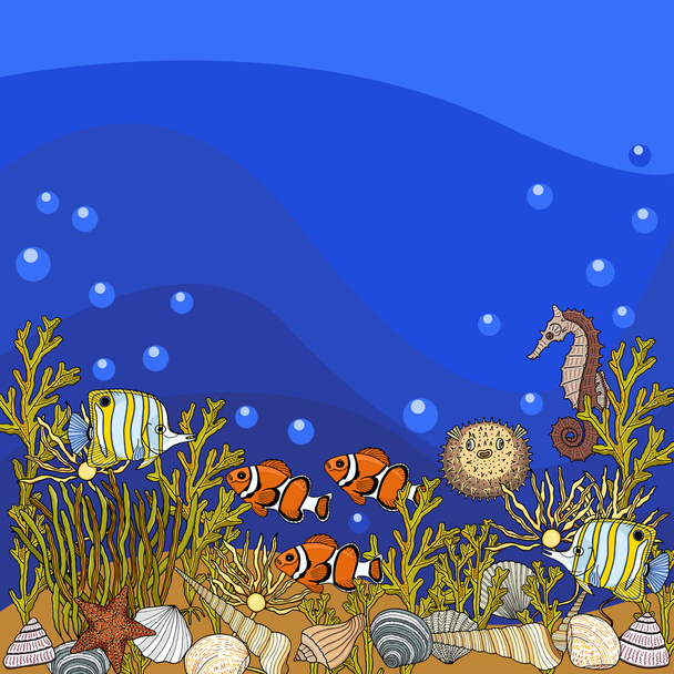 Underwater world  illustration - Fotoğraf, Görsel