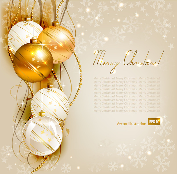 Altın ve beyaz akşam topları ile zarif Noel arka plan - Vektör, Görsel