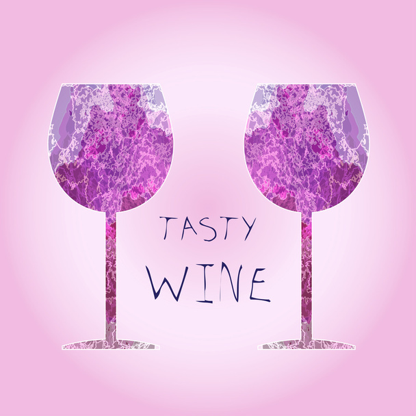 Wine tasting card, tasty text, with white two glasses over a pink background. Digital vector image. - Vector, Image