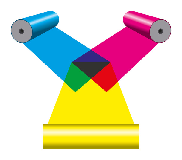 Subtractieve kleur mengen met print cilinders - Vector, afbeelding