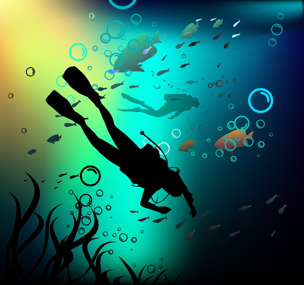 Divers in a deep immersion.  - Vector, Image