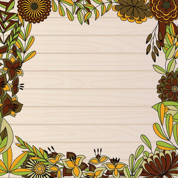 Wooden background with autumn frame - Vector, imagen