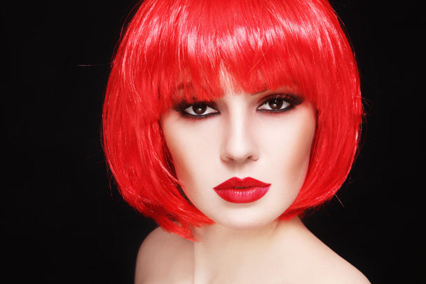 Beautiful sexy girl in red wig - Foto, Imagem