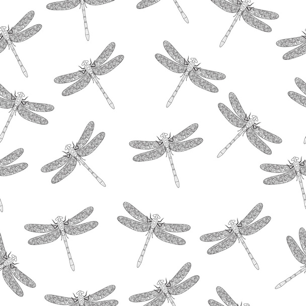 Dragonfly seamless texture, hand drawing, doodle style. Vector illustration - Διάνυσμα, εικόνα