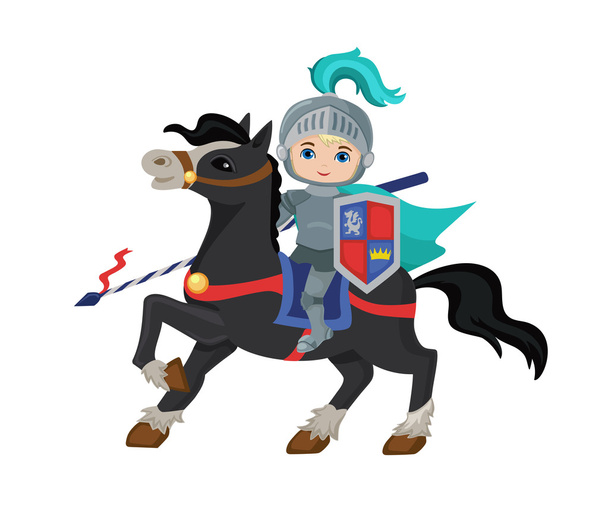 Brave Knight riding on a horse ready for battle. - Vector, Image
