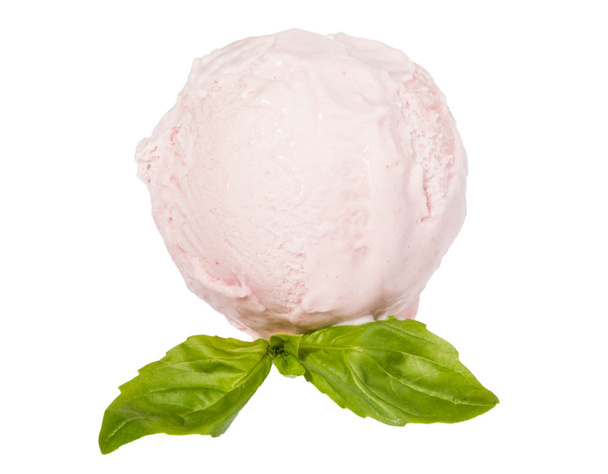 Scoop di gelato alla fragola dall'alto su sfondo bianco con
 - Foto, immagini
