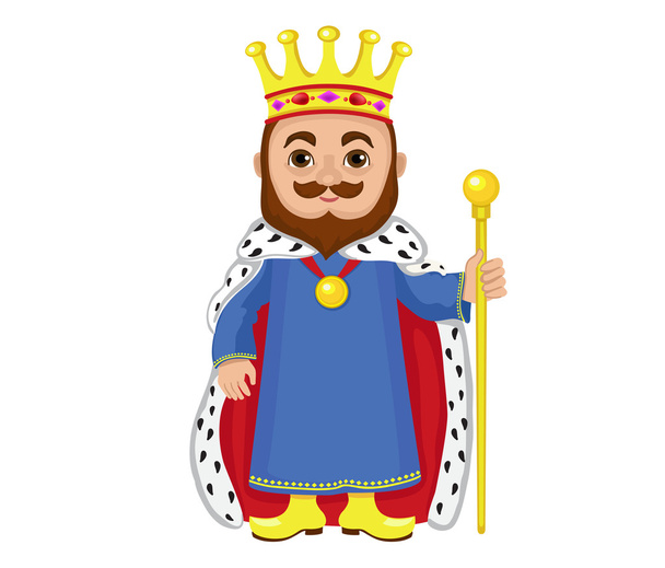 Βασιλιάς κινουμένων σχεδίων που κρατά ένα χρυσό σκήπτρο. - Διάνυσμα, εικόνα