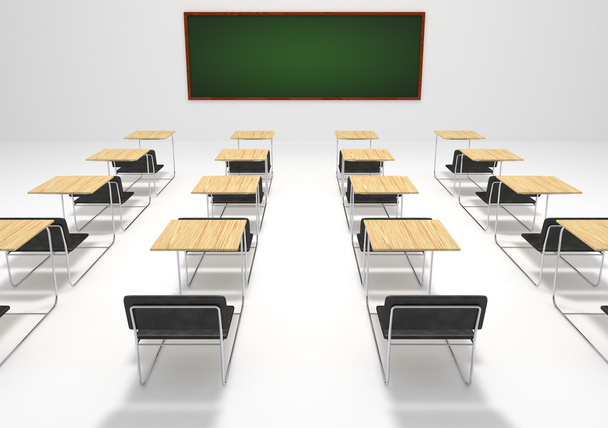 Abstract school classroom with blackboard and school-desks. - Photo, Image