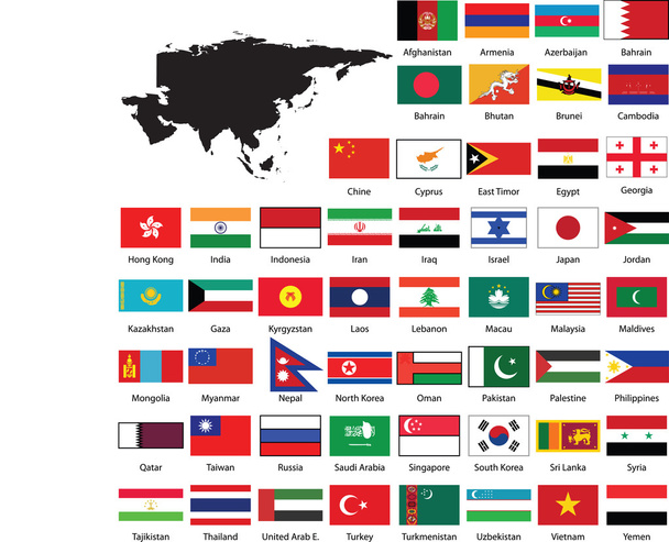 Asia map and flags - Вектор,изображение